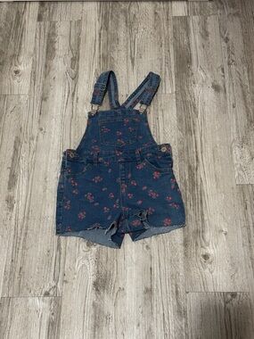 Soho Navy Denim Floral Short Overalls girls